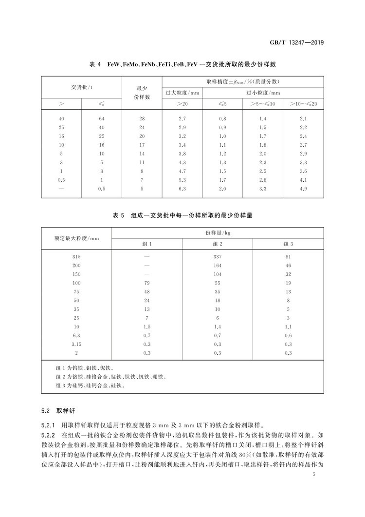 GB/T13247-2019铁合金产品粒度的取样和检测方法国家标准