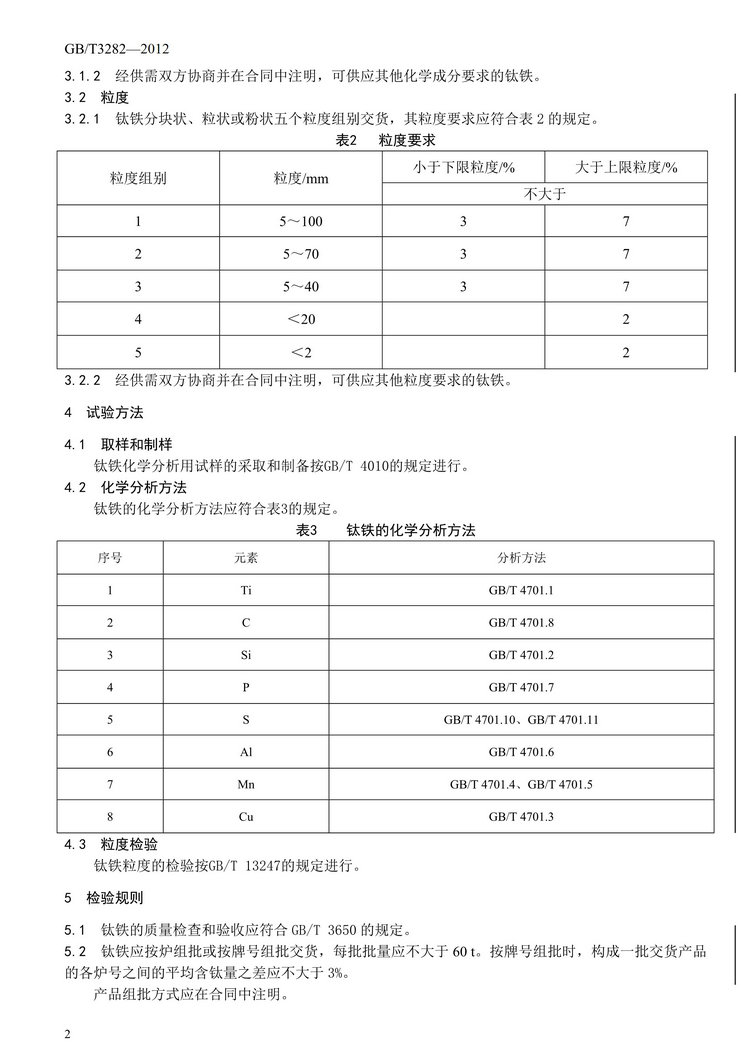 GB/T3282-2012钛铁国家标准