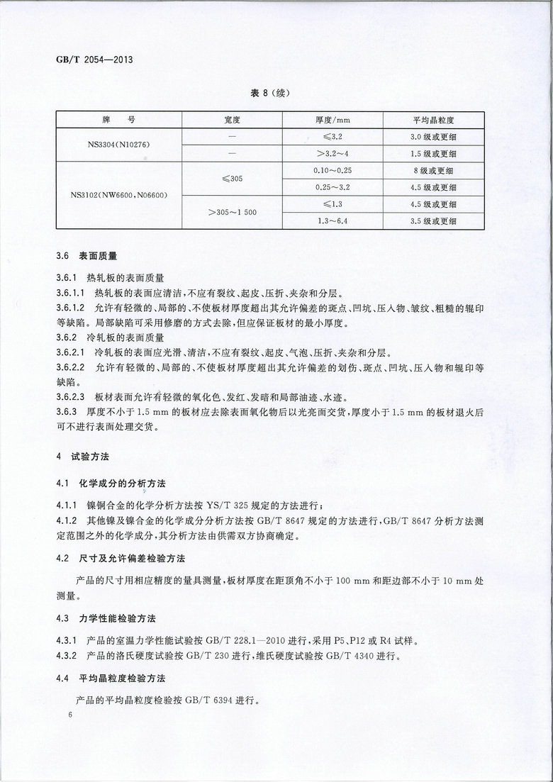 GB/T 2054-2013镍及镍合金板