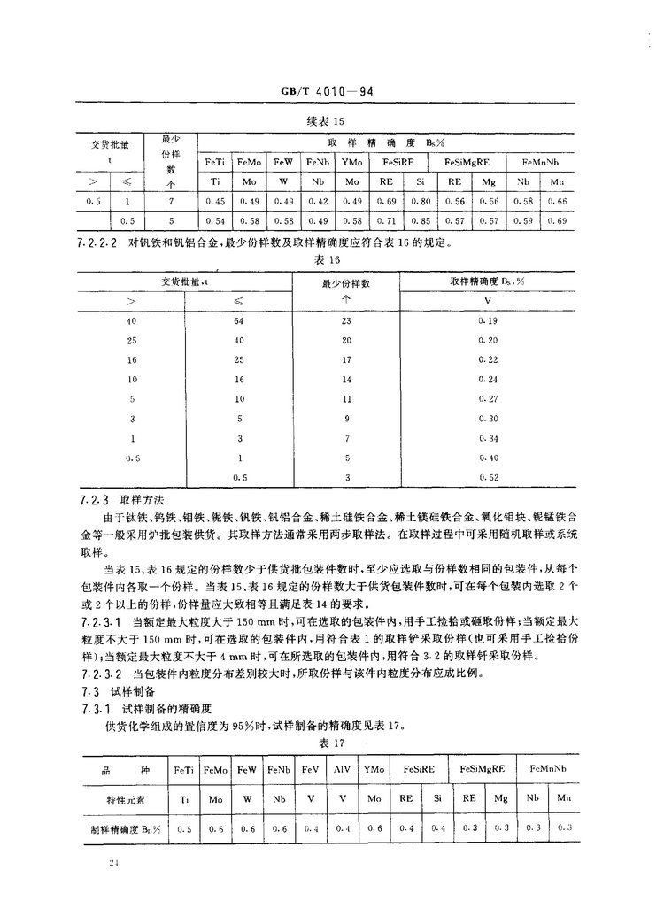 GB/T 4010-1994铁合金化学分析用试样的采取和制备国家标准