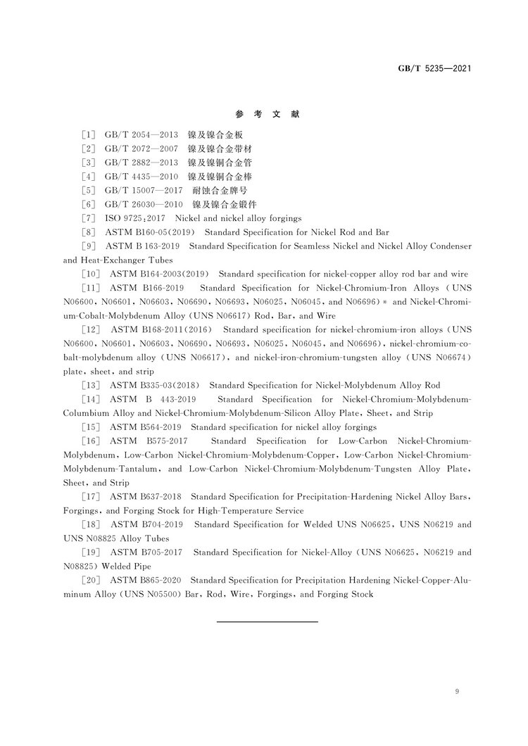 加工镍及镍合金牌号和化学成分国家标准GB/T5235-2021