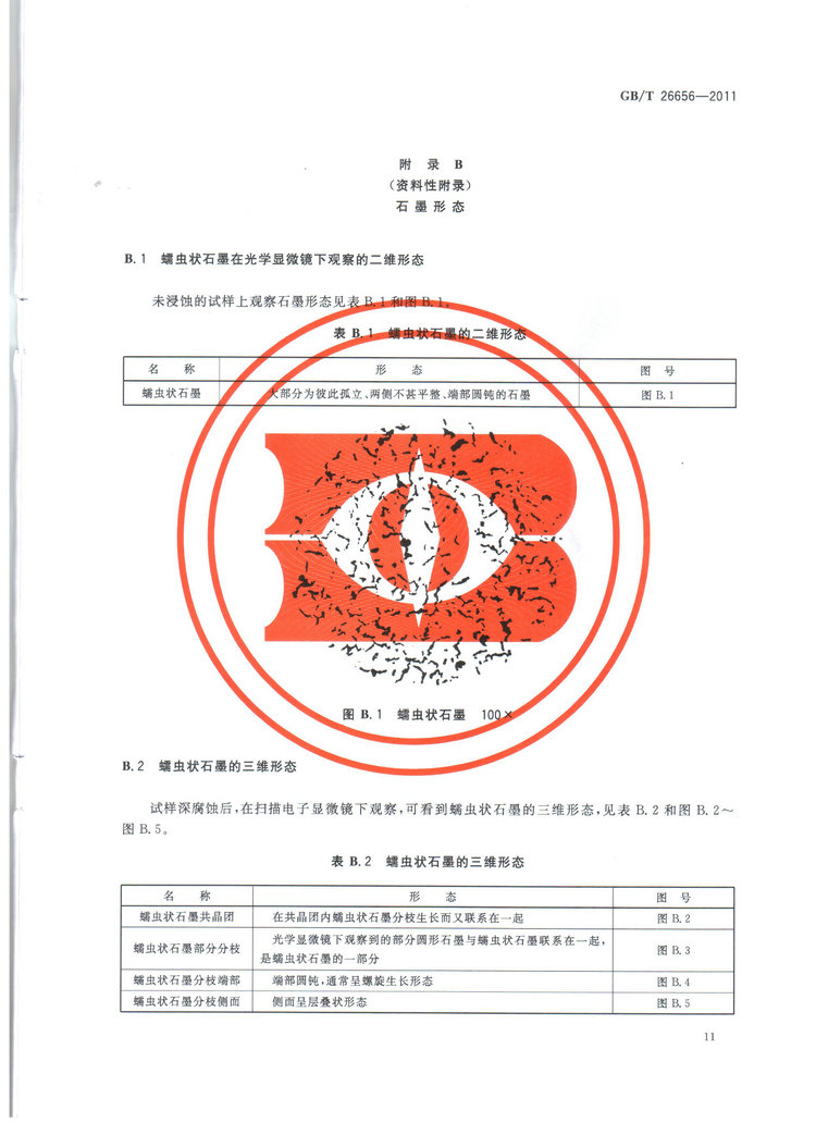 蠕墨铸铁金相试验国家标准GB/T26656-2011