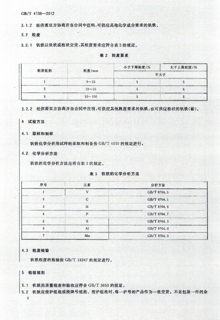 GB/T 4139-2012钒铁国家标准