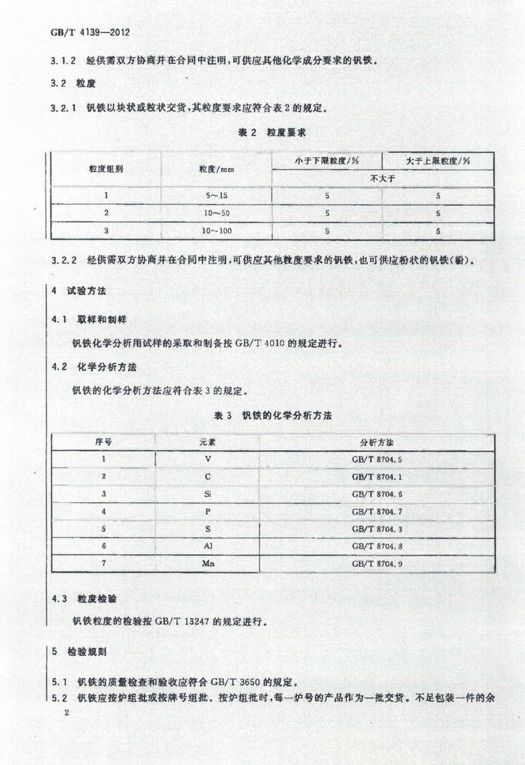 GB/T 4139-2012钒铁国家标准