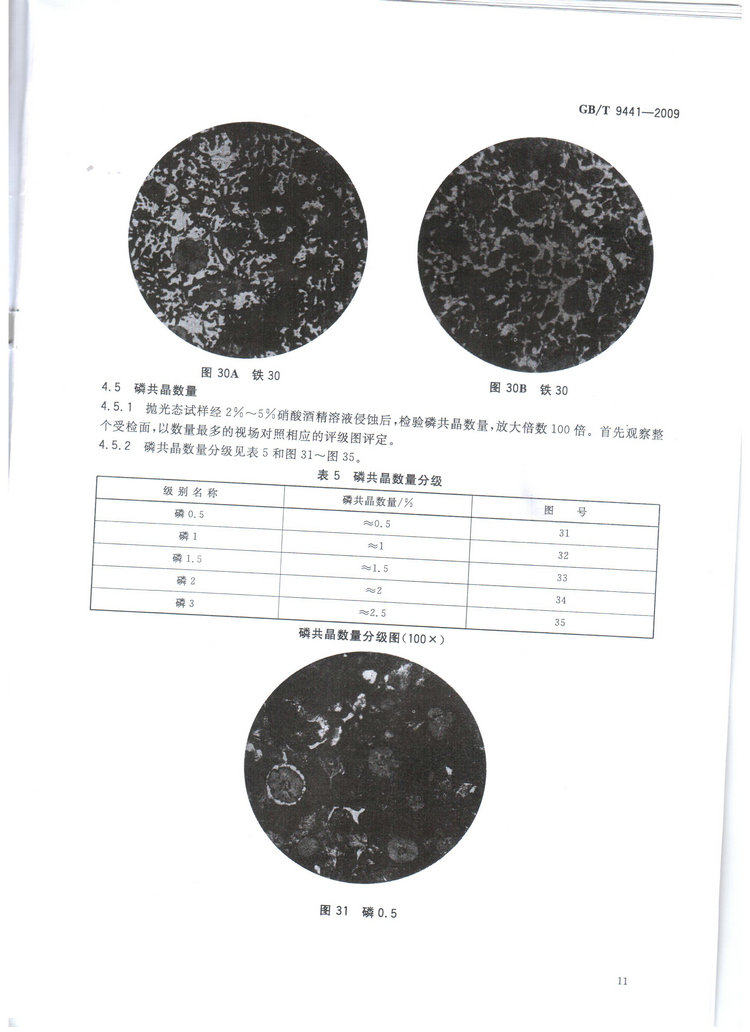 球墨铸铁金相检验国家标准GB/T 9441-2009