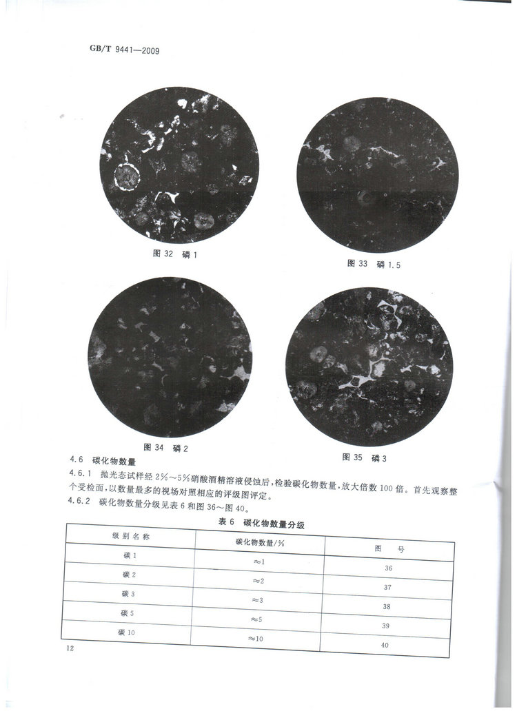 球墨铸铁金相检验国家标准GB/T 9441-2009